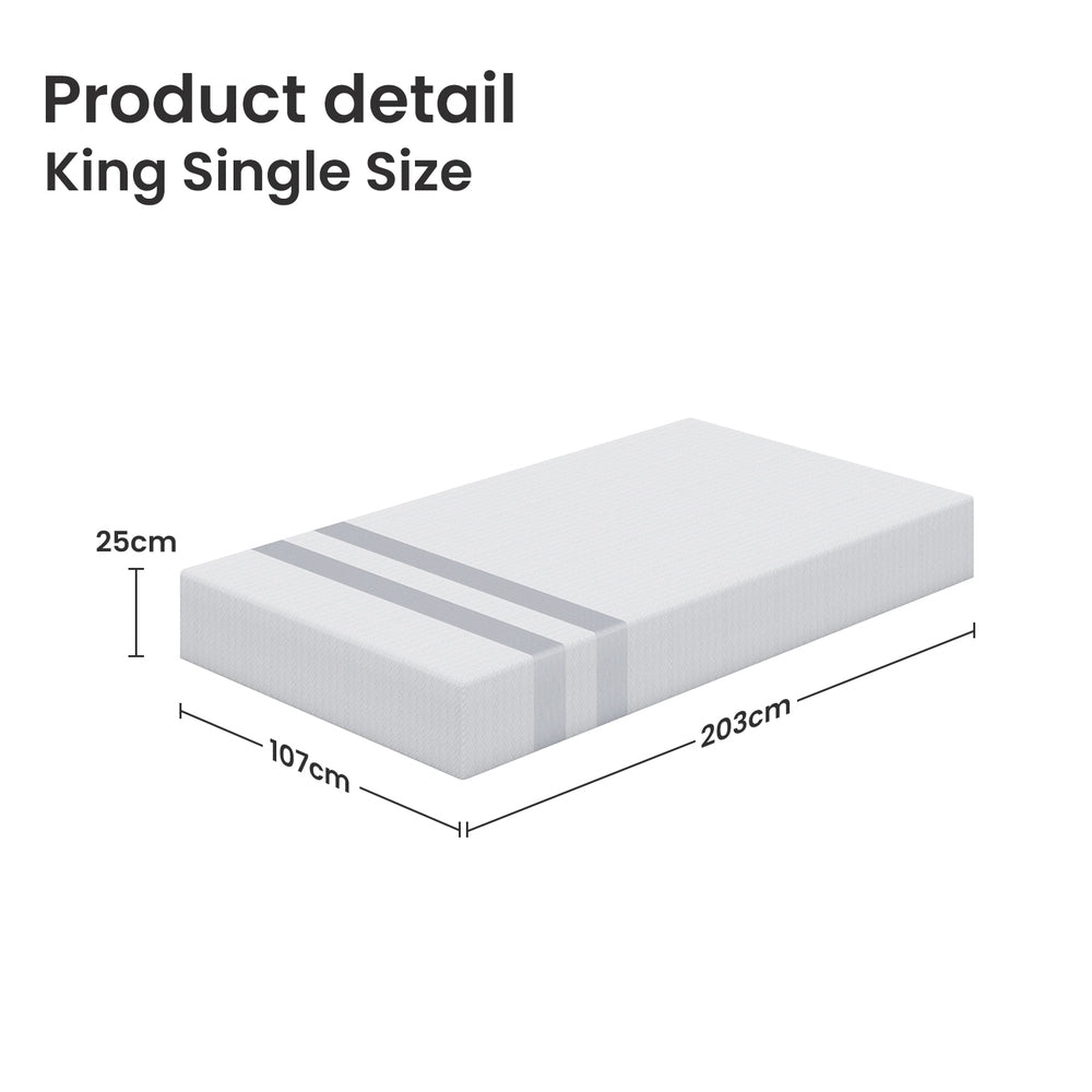 25cm King Single Reversible Gel Memory Foam Mattress BedStory Medium & Firm XFGH-MA-H-MF-25-KS-WH