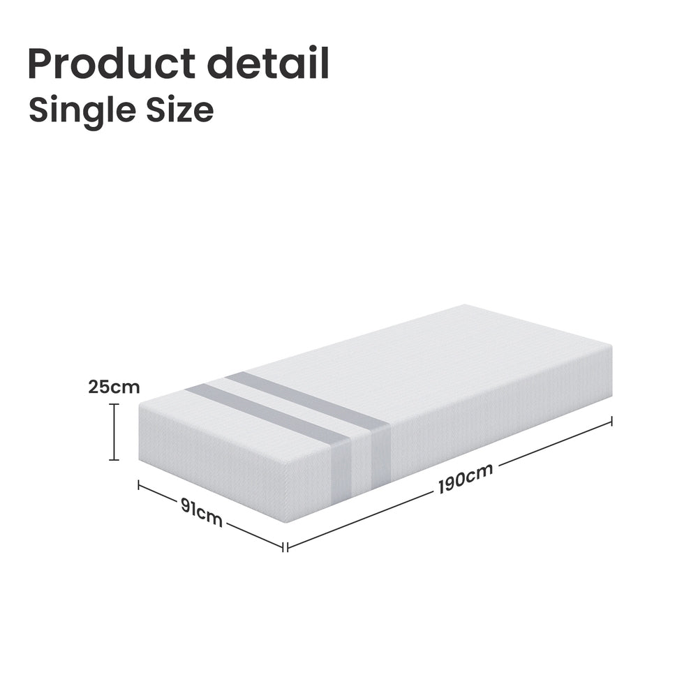25cm Single Reversible Gel Memory Foam Mattress BedStory Medium & Firm XFGH-MA-H-MF-25-S-WH
