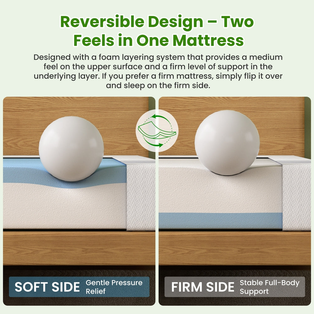 25cm Single Reversible Gel Memory Foam Mattress BedStory Medium & Firm XFGH-MA-H-MF-25-S-WH