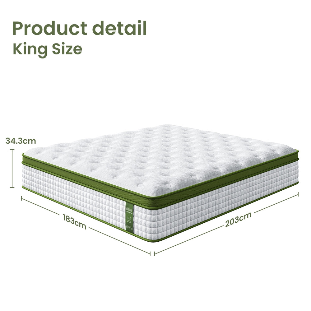 BedStory 34cm King Latex Hybrid Mattress Medium Firm - 5 Zone Pocket Spring Bed for Pressure Relief Motion XFGH-MA-I-PC-34-K-GY