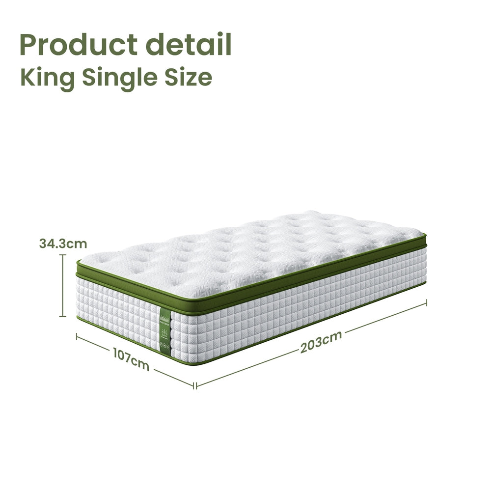 BedStory 34cm King Single Latex Hybrid Mattress Medium Firm - 5 Zone Pocket Spring Bed for Pressure Relief XFGH-MA-I-PC-34-KS-GY