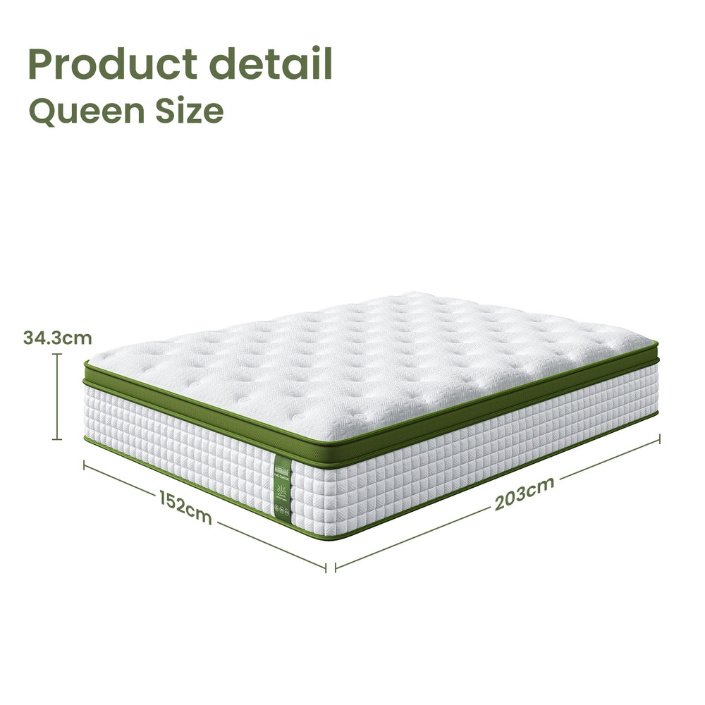 BedStory 34cm Queen Latex Hybrid Mattress Medium Firm - 5 Zone Pocket Spring Bed for Pressure Relief Motion XFGH-MA-I-PC-34-Q-GY