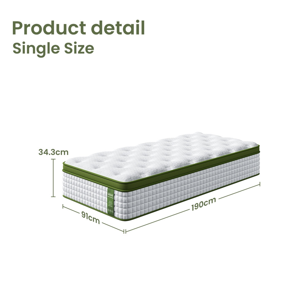 BedStory 34cm Single Latex Hybrid Mattress Medium Firm - 5 Zone Pocket Spring Bed for Pressure Relief Motion XFGH-MA-I-PC-34-S-GY