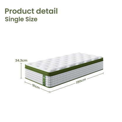 BedStory 34cm Single Latex Hybrid Mattress Medium Firm - 5 Zone Pocket Spring Bed for Pressure Relief Motion XFGH-MA-I-PC-34-S-GY
