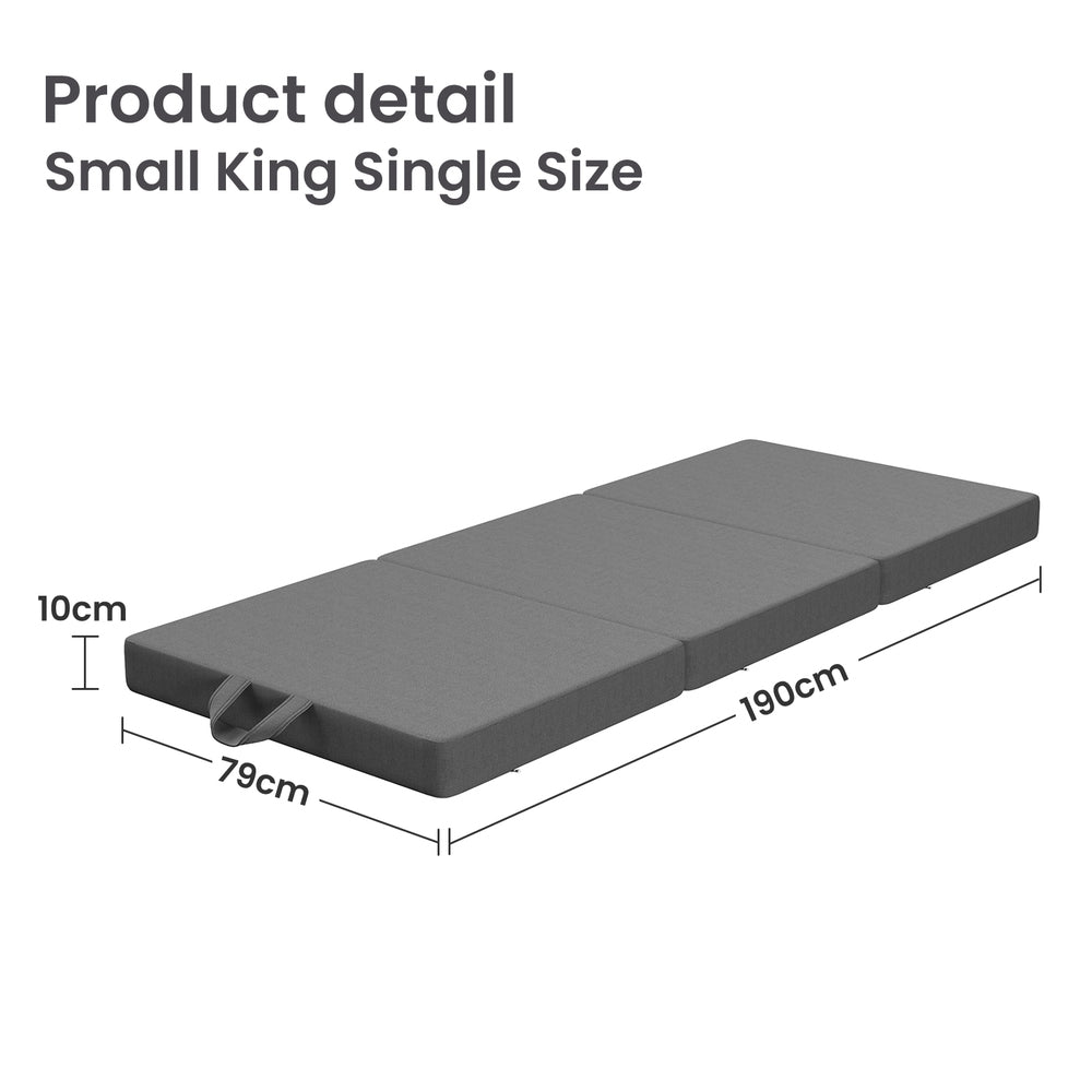 10cm Small King Single BedStory 3-Fold Mattress Folding Foam Bed Washable Cover, 190x80cm XFGH-MA-K-FD-10-SKS-GY