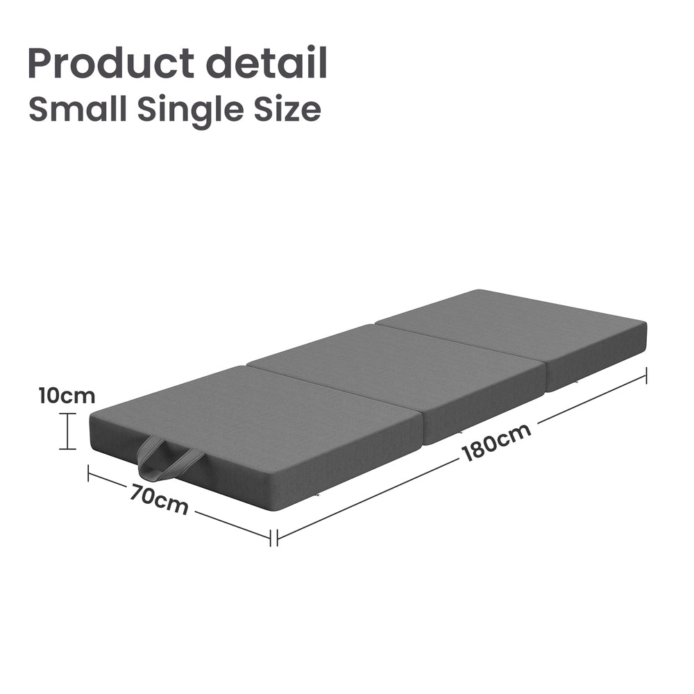 10cm Small Single BedStory 3-Fold Mattress Folding Foam Bed Washable Cover, 180x70cm XFGH-MA-K-FD-10-SS-GY