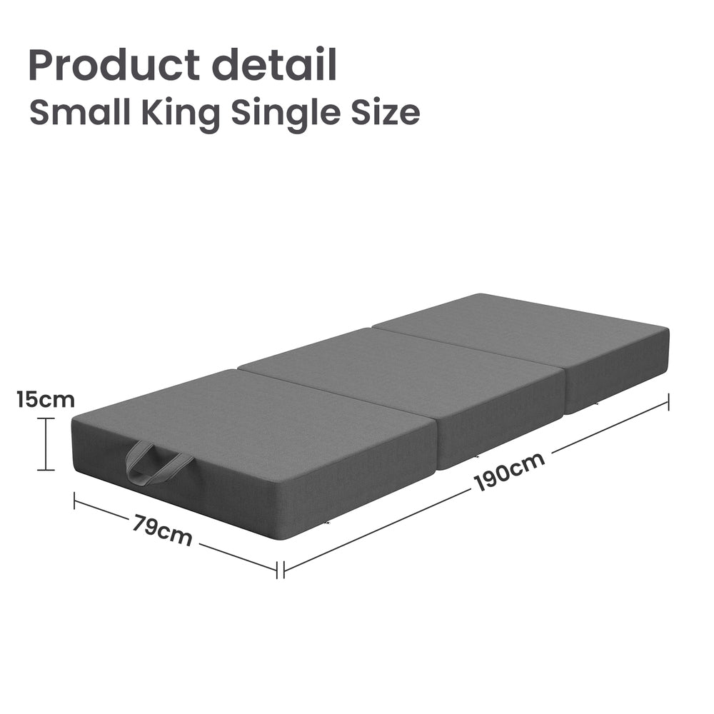 15cm Small King Single BedStory 3-Fold Mattress Folding Foam Bed Washable Cover, 190x80cm XFGH-MA-L-FD-15-SKS-GY