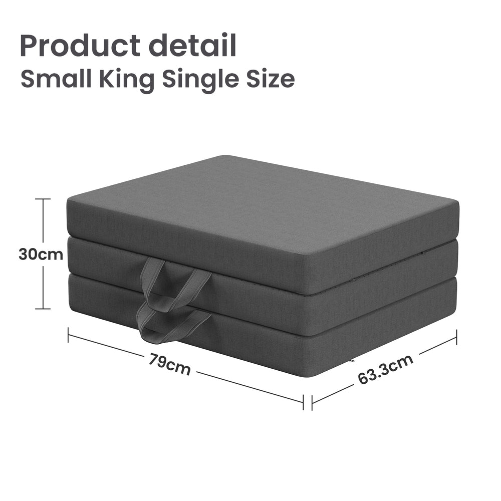 15cm Small King Single BedStory 3-Fold Mattress Folding Foam Bed Washable Cover, 190x80cm XFGH-MA-L-FD-15-SKS-GY
