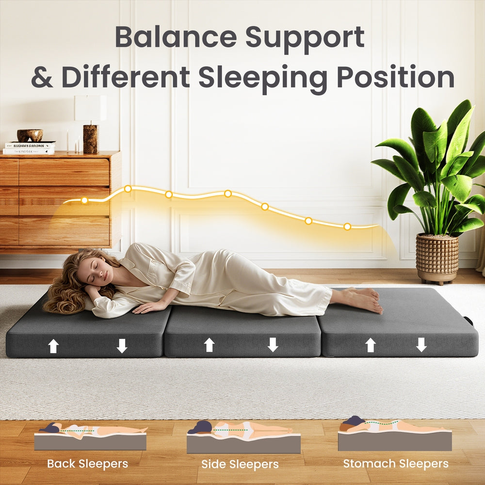 15cm Small Single BedStory 3-Fold Mattress Folding Foam Bed Washable Cover, 180x70cm XFGH-MA-L-FD-15-SS-GY