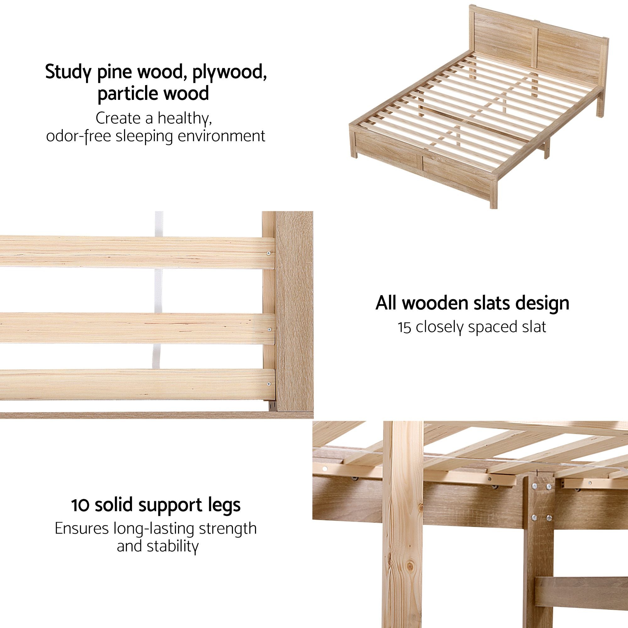 RoomSense Queen 26cm Firm Mattress Bundle with Oatmeal Wooden Bed Frame