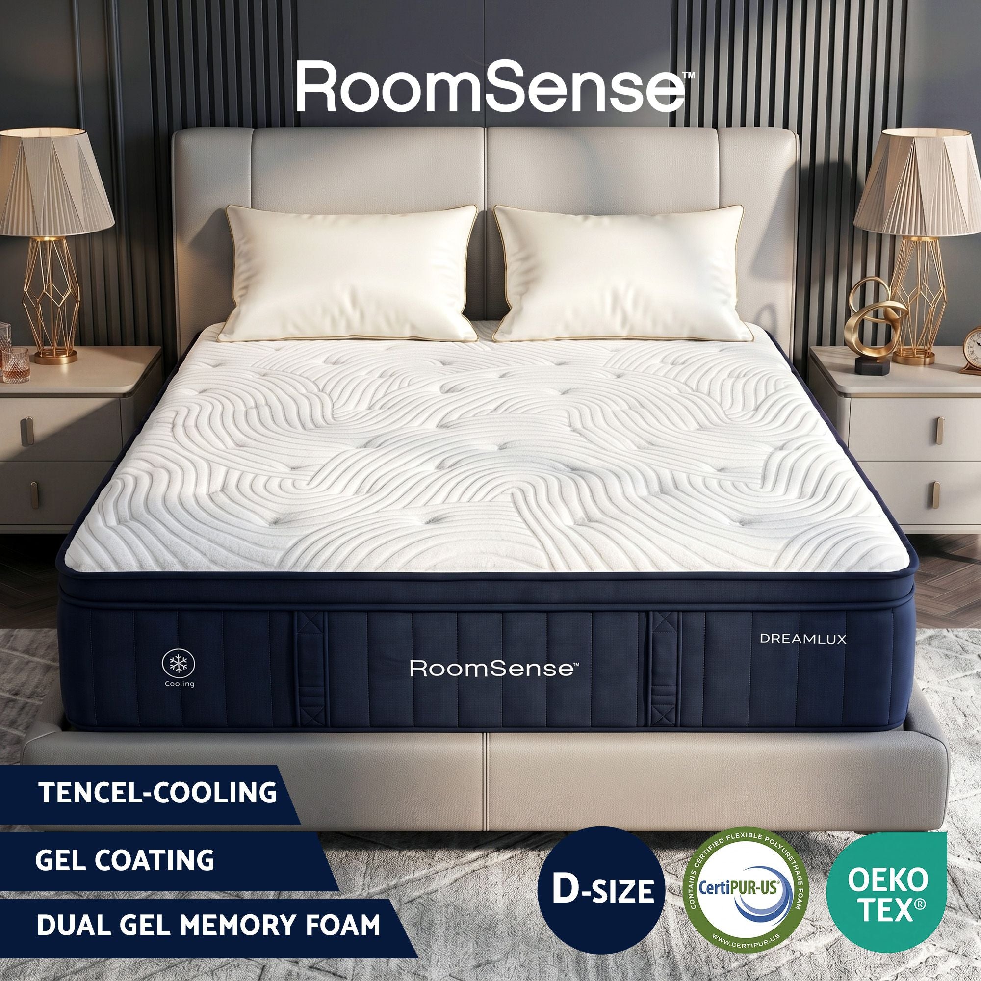 RoomSense Double Mattress, 34cm Thick Medium Firm Hybrid Mattress for Back Pain Relief, Tencel Cooling Pocket Spring Mattress Double Size in a Box