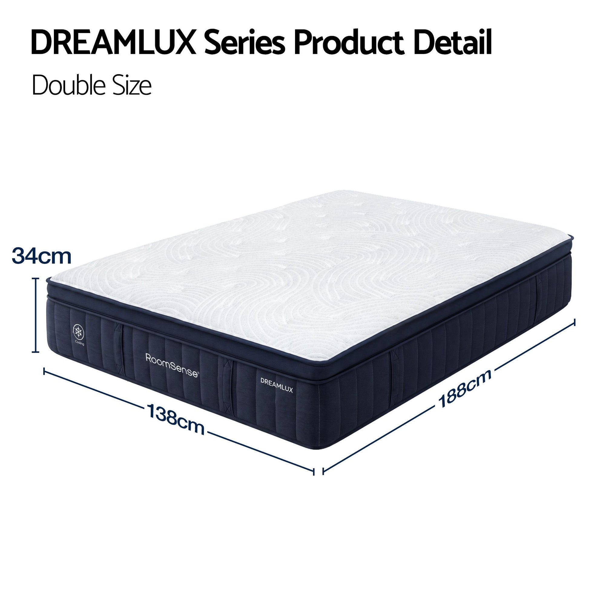 RoomSense Double Mattress, 34cm Thick Medium Firm Hybrid Mattress for Back Pain Relief, Tencel Cooling Pocket XFKF-MA-1666-34-D