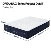 RoomSense Double Mattress, 34cm Thick Medium Firm Hybrid Mattress for Back Pain Relief, Tencel Cooling Pocket Spring Mattress Double Size in a Box