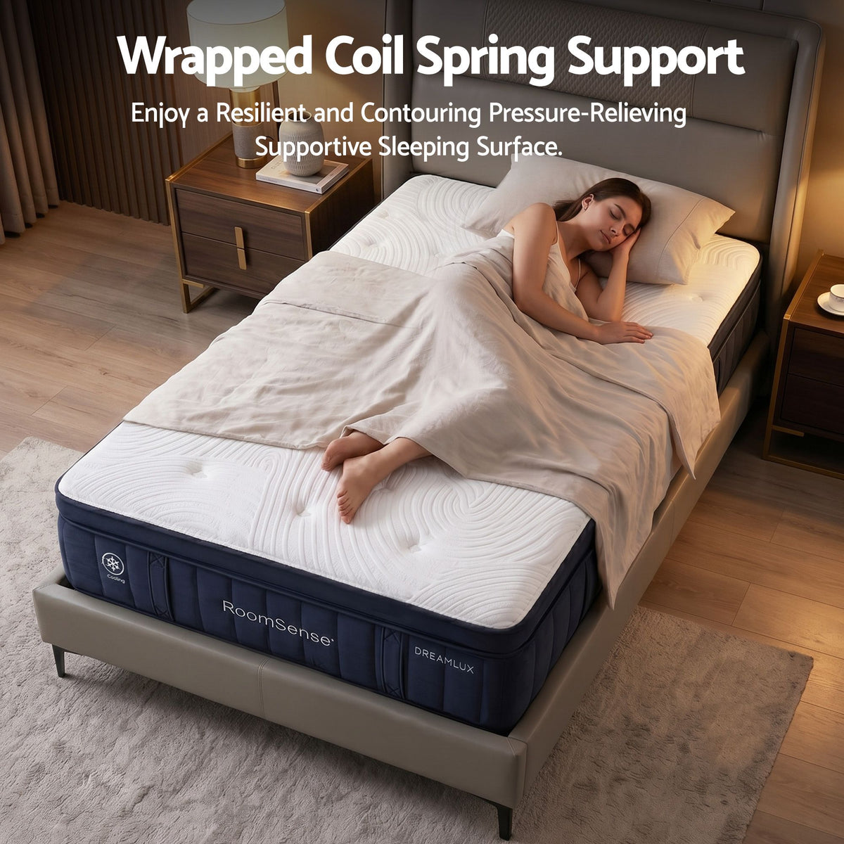 RoomSense Double Mattress, 34cm Thick Medium Firm Hybrid Mattress for Back Pain Relief, Tencel Cooling Pocket Spring Mattress Double Size in a Box