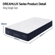 RoomSense King Single Mattress, 34cm Thick Medium Firm Hybrid Mattress for Back Pain Relief, Tencel Cooling Pocket Spring Mattress King Single Size in a Box