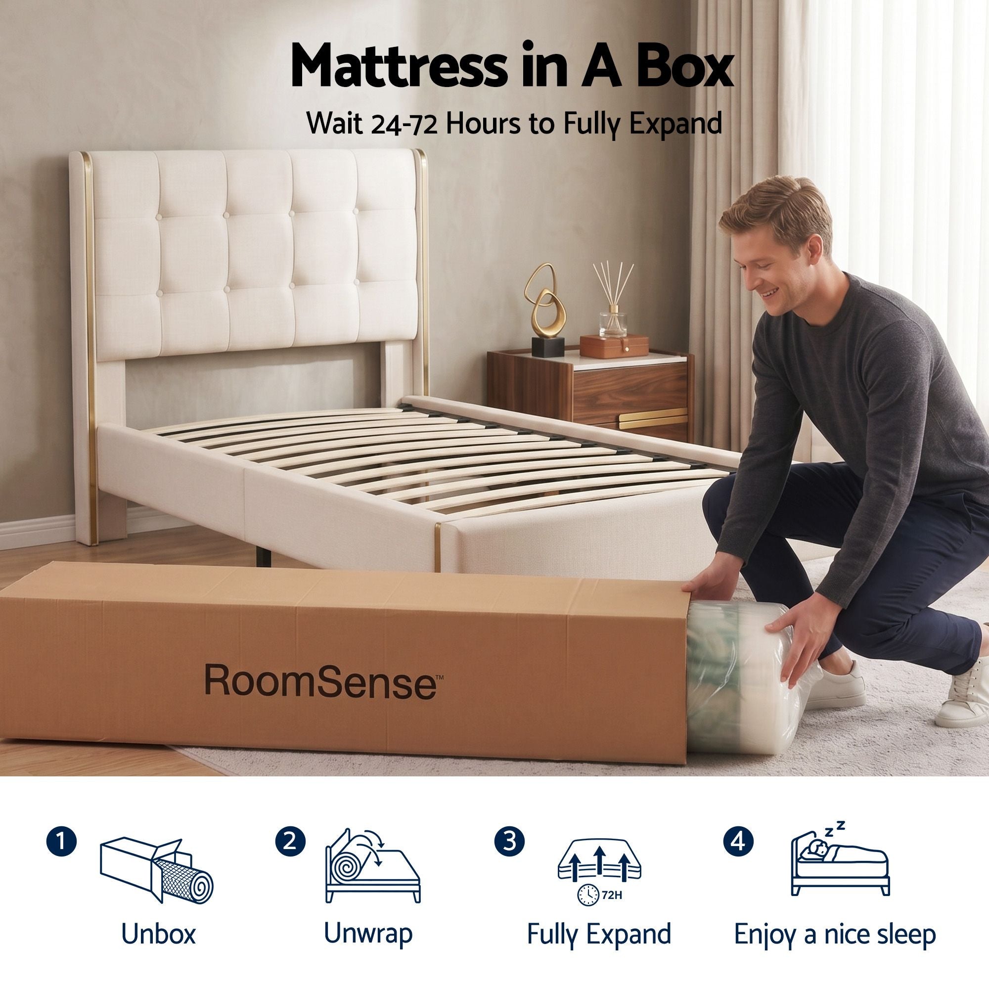 RoomSense King Single Mattress, 34cm Thick Medium Firm Hybrid Mattress for Back Pain Relief, Tencel Cooling Pocket Spring Mattress King Single Size in a Box