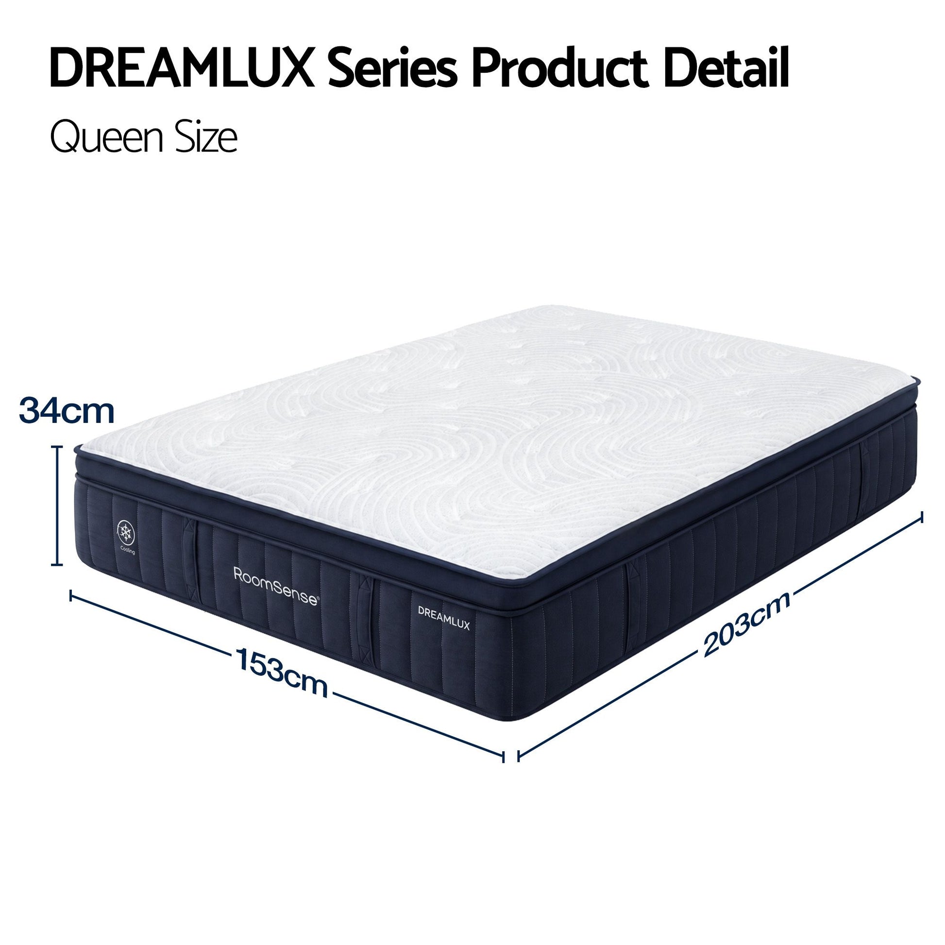 RoomSense Queen Mattress, 34cm Thick Medium Firm Hybrid Mattress for Back Pain Relief, Tencel Cooling Pocket XFKF-MA-1666-34-Q
