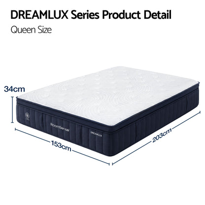 RoomSense Queen Mattress, 34cm Thick Medium Firm Hybrid Mattress for Back Pain Relief, Tencel Cooling Pocket XFKF-MA-1666-34-Q