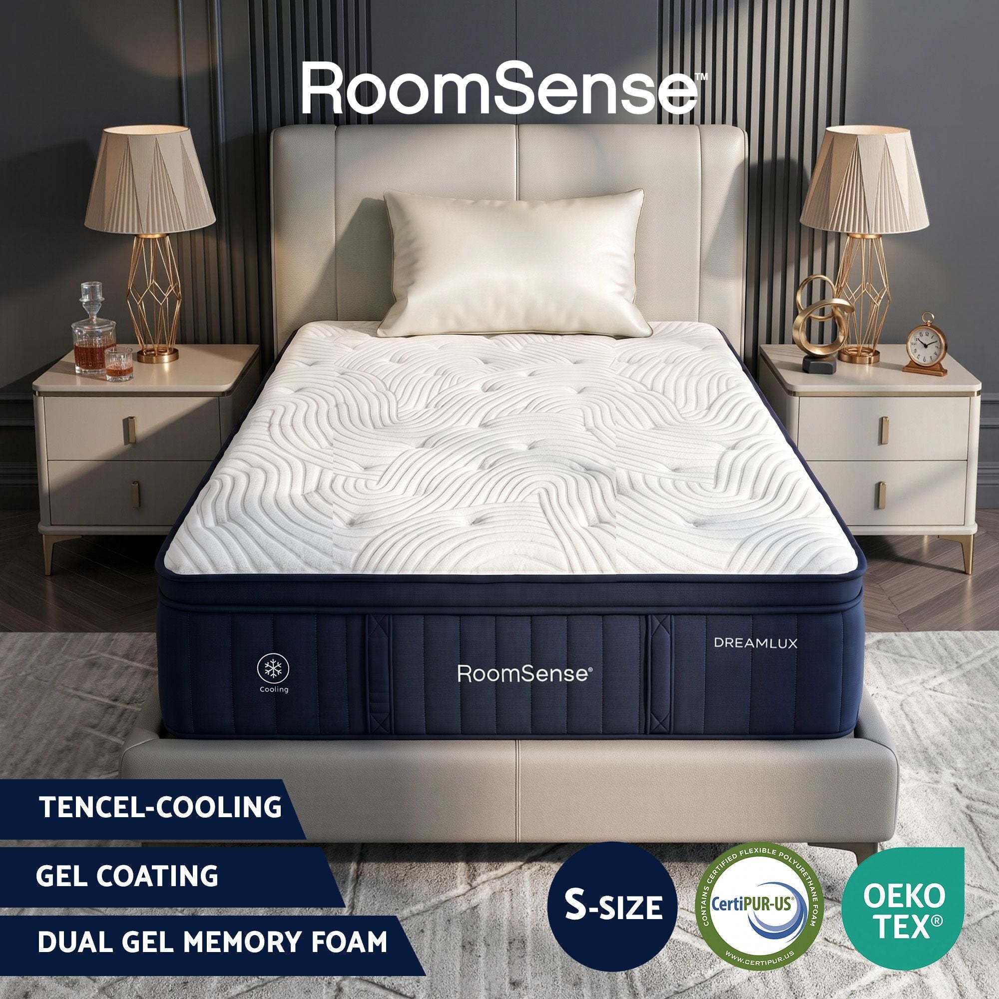 RoomSense Single Mattress, 34cm Thick Medium Firm Hybrid Mattress for Back Pain Relief, Tencel Cooling Pocket Spring Mattress Single Size in a Box