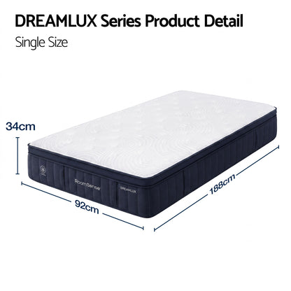 RoomSense Single Mattress, 34cm Thick Medium Firm Hybrid Mattress for Back Pain Relief, Tencel Cooling Pocket XFKF-MA-1666-34-S