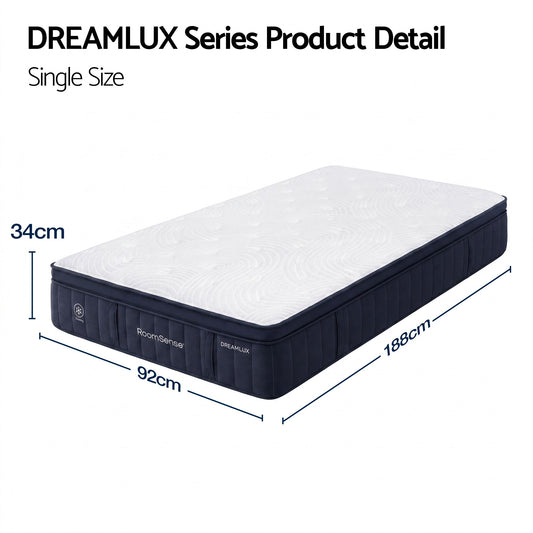 RoomSense Single Mattress, 34cm Thick Medium Firm Hybrid Mattress for Back Pain Relief, Tencel Cooling Pocket XFKF-MA-1666-34-S