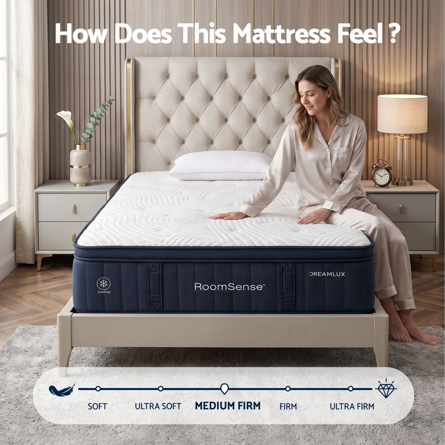 RoomSense Single Mattress, 34cm Thick Medium Firm Hybrid Mattress for Back Pain Relief, Tencel Cooling Pocket XFKF-MA-1666-34-S