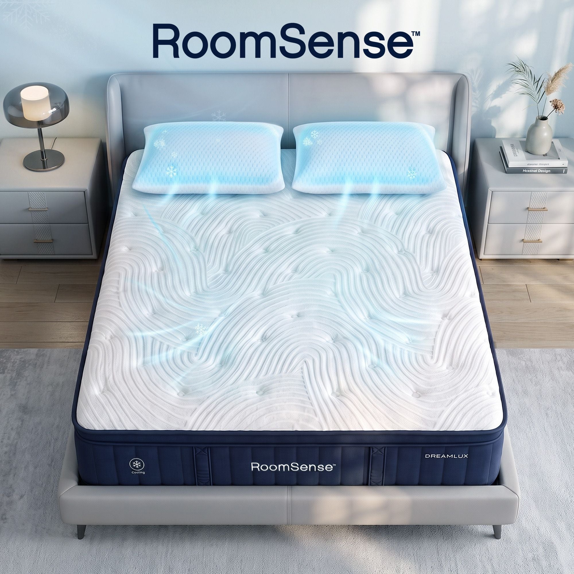 RoomSense Queen 34cm Medium Soft Gel Mattress Bundle with 2 Cooling Pillows