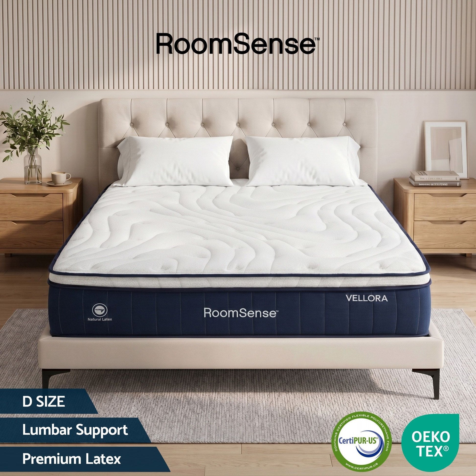 RoomSense Double Mattress , 30cm Medium Firm Hybrid Mattress with Latex Lumbar Support for Back Pain Relief , XFKF-MA-1667-30-D