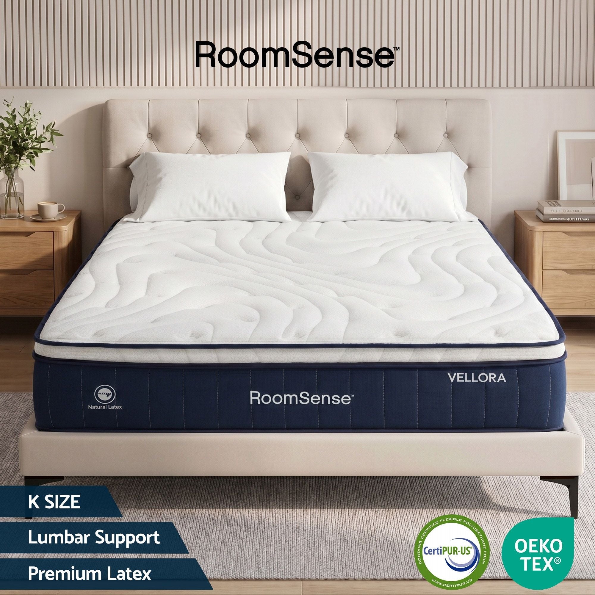 RoomSense King Mattress , 30cm Medium Firm Hybrid Mattress with Latex Lumbar Support for Back Pain Relief , Pocket Spring Mattress King Size in a Box