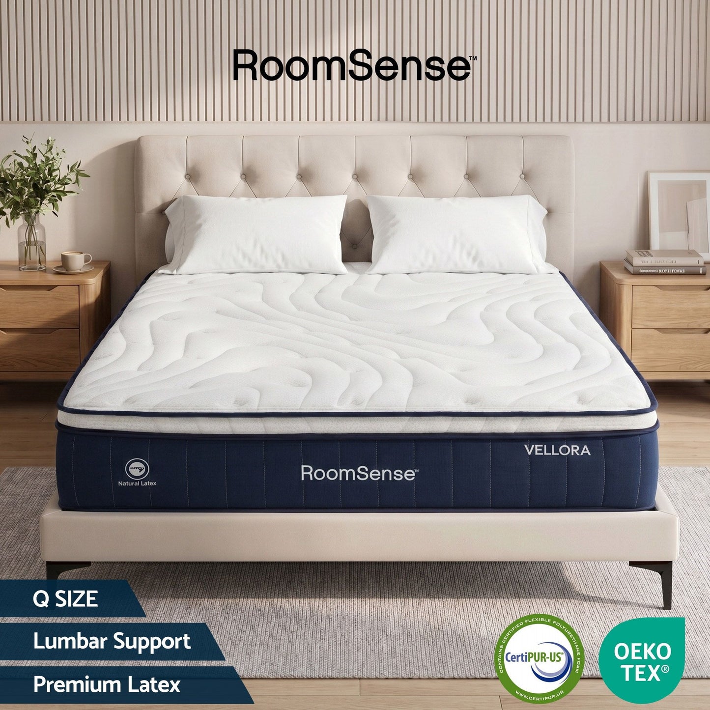 RoomSense Queen Mattress , 30cm Medium Firm Hybrid Mattress with Latex Lumbar Support for Back Pain Relief , XFKF-MA-1667-30-Q