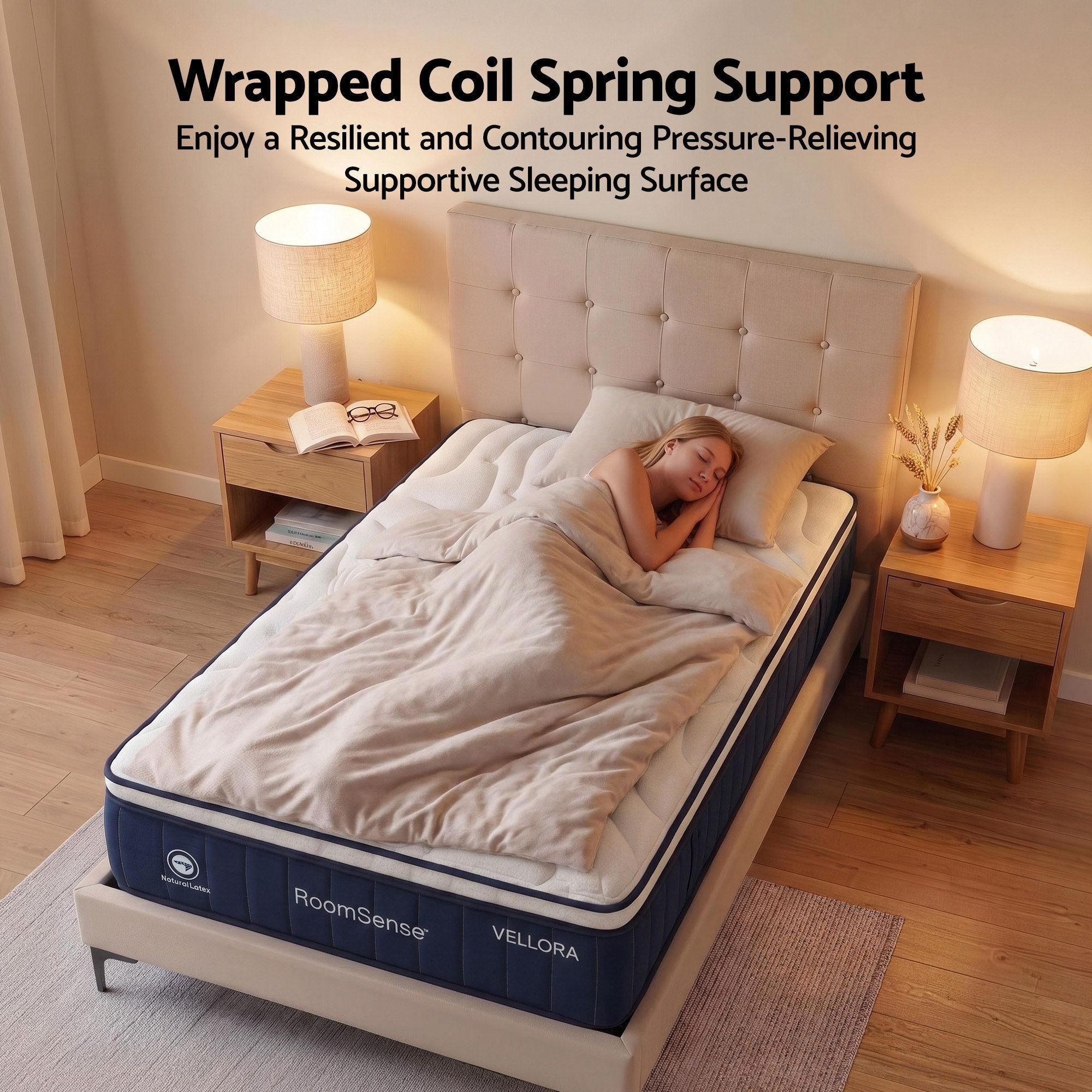 RoomSense Queen Mattress , 30cm Medium Firm Hybrid Mattress with Latex Lumbar Support for Back Pain Relief , Pocket Spring Mattress Queen Size in a Box