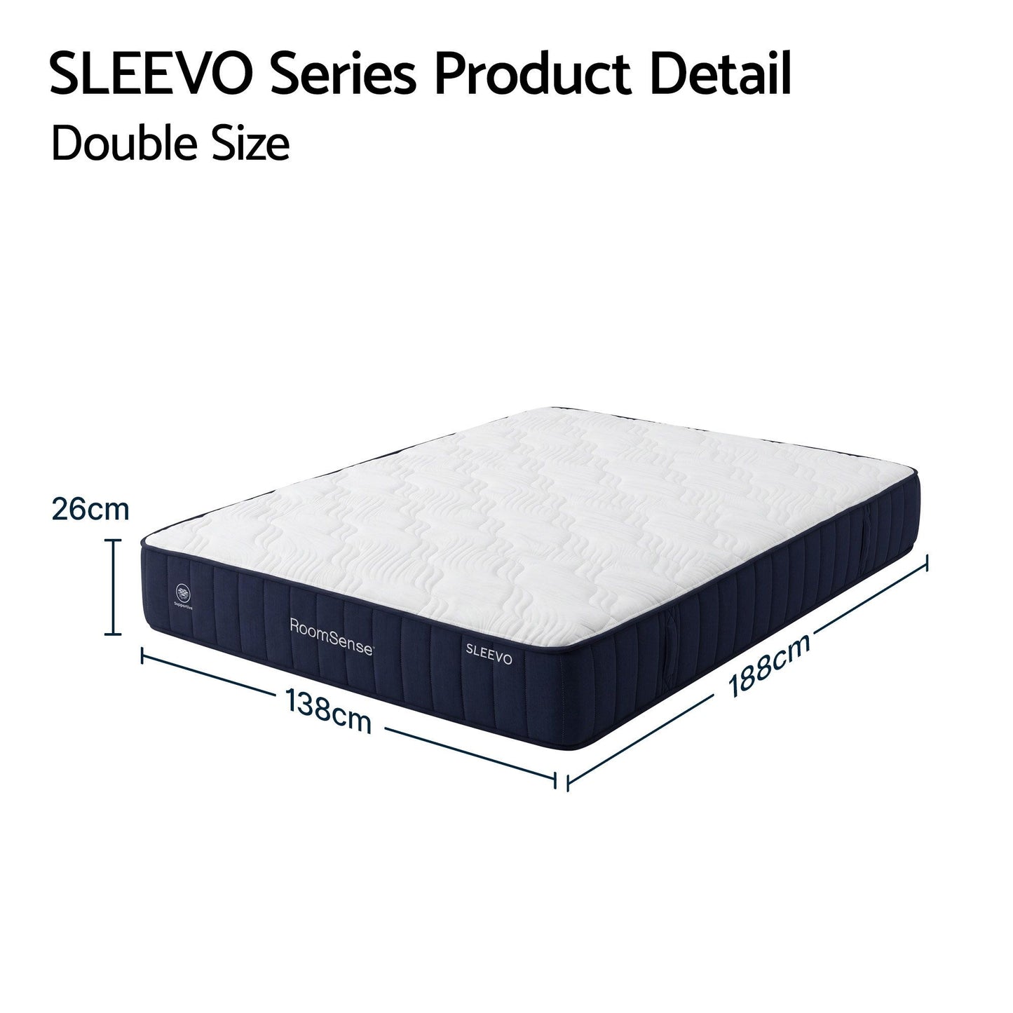 RoomSense Double Mattress, 26cm Orthopedic Firm Mattress for Back Pain Relief, Pocket Spring Hybrid Mattress XFKF-MA-1772-26-D