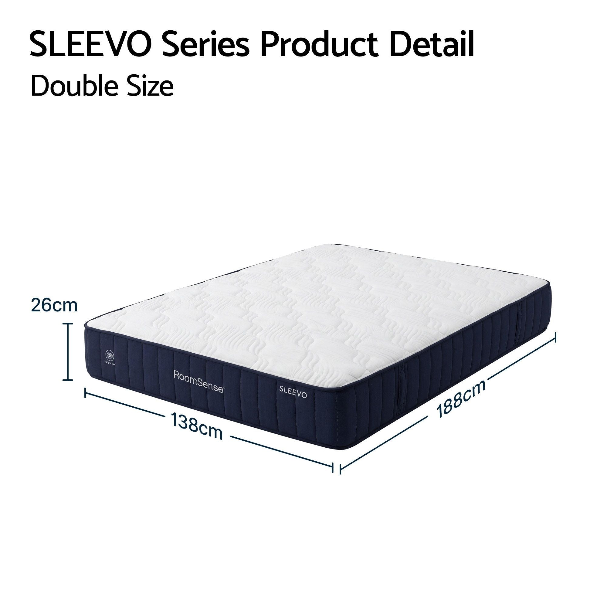 RoomSense Double Mattress, 26cm Orthopedic Firm Mattress for Back Pain Relief, Pocket Spring Hybrid Mattress Double Size for Home & Rental