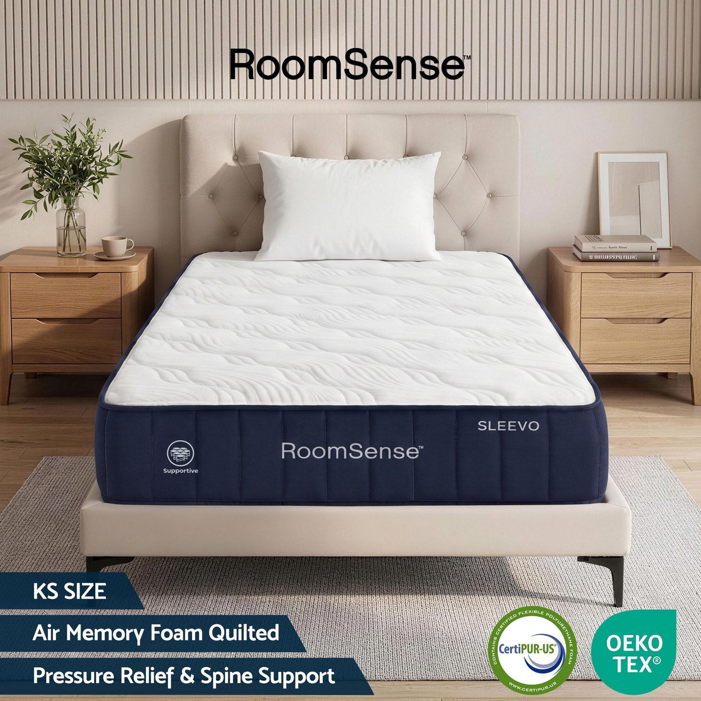 RoomSense King Single Mattress, 26cm Orthopedic Firm Mattress for Back Pain Relief, Pocket Spring Hybrid XFKF-MA-1772-26-KS