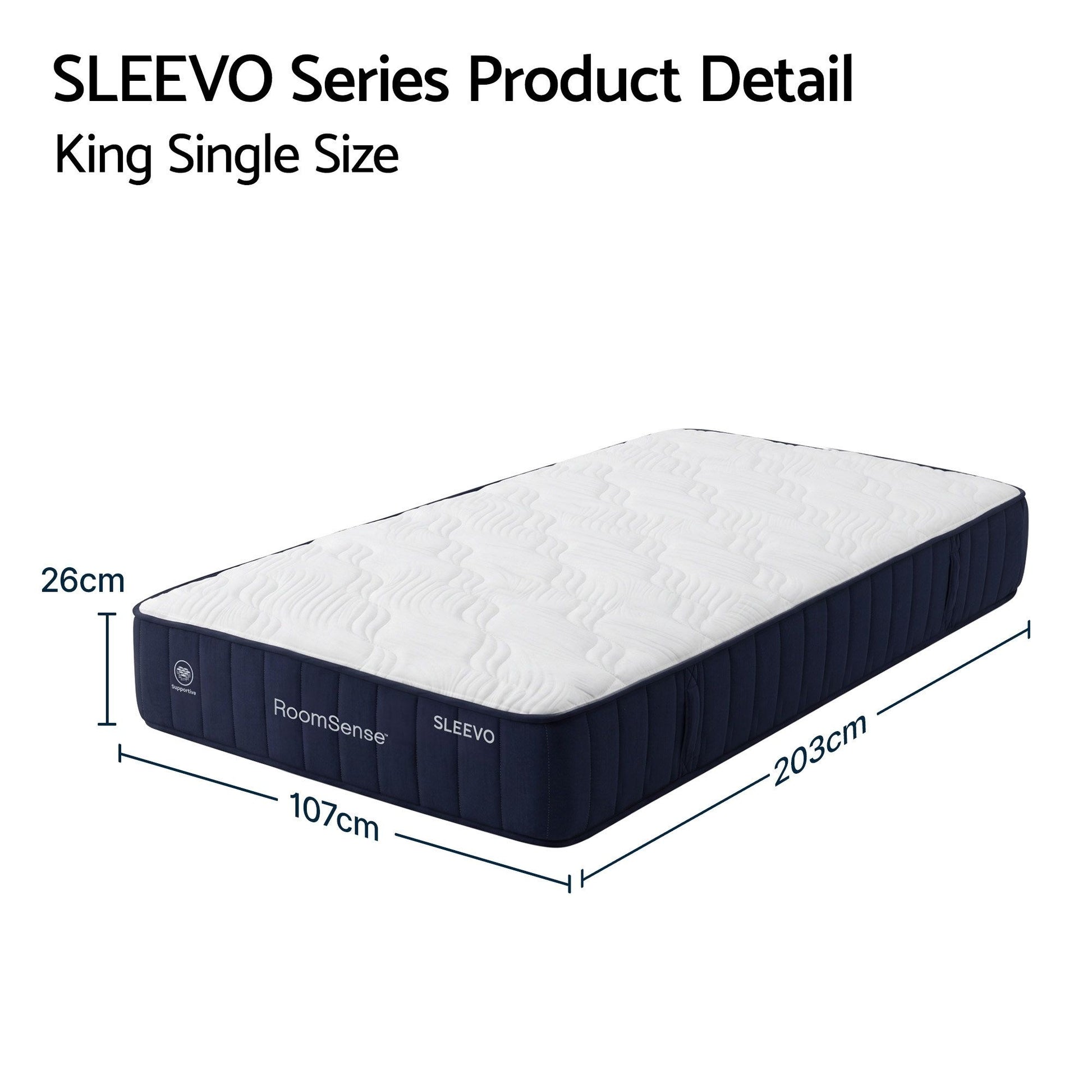 RoomSense King Single Mattress, 26cm Orthopedic Firm Mattress for Back Pain Relief, Pocket Spring Hybrid XFKF-MA-1772-26-KS