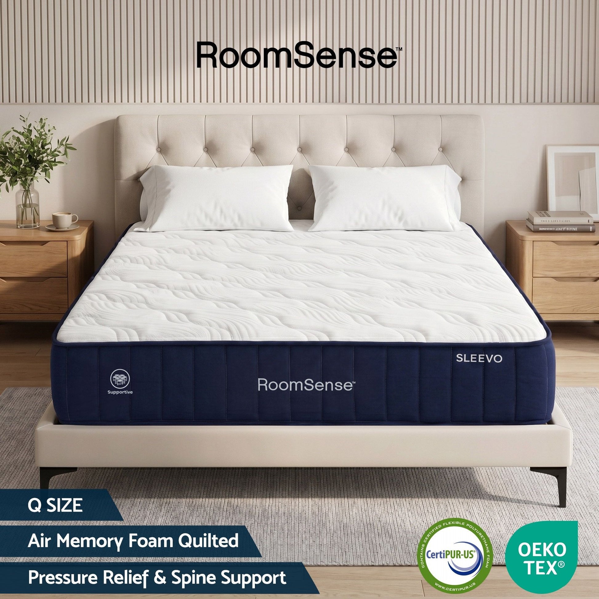 RoomSense Queen Mattress, 26cm Orthopedic Firm Mattress for Back Pain Relief, Pocket Spring Hybrid Mattress XFKF-MA-1772-26-Q