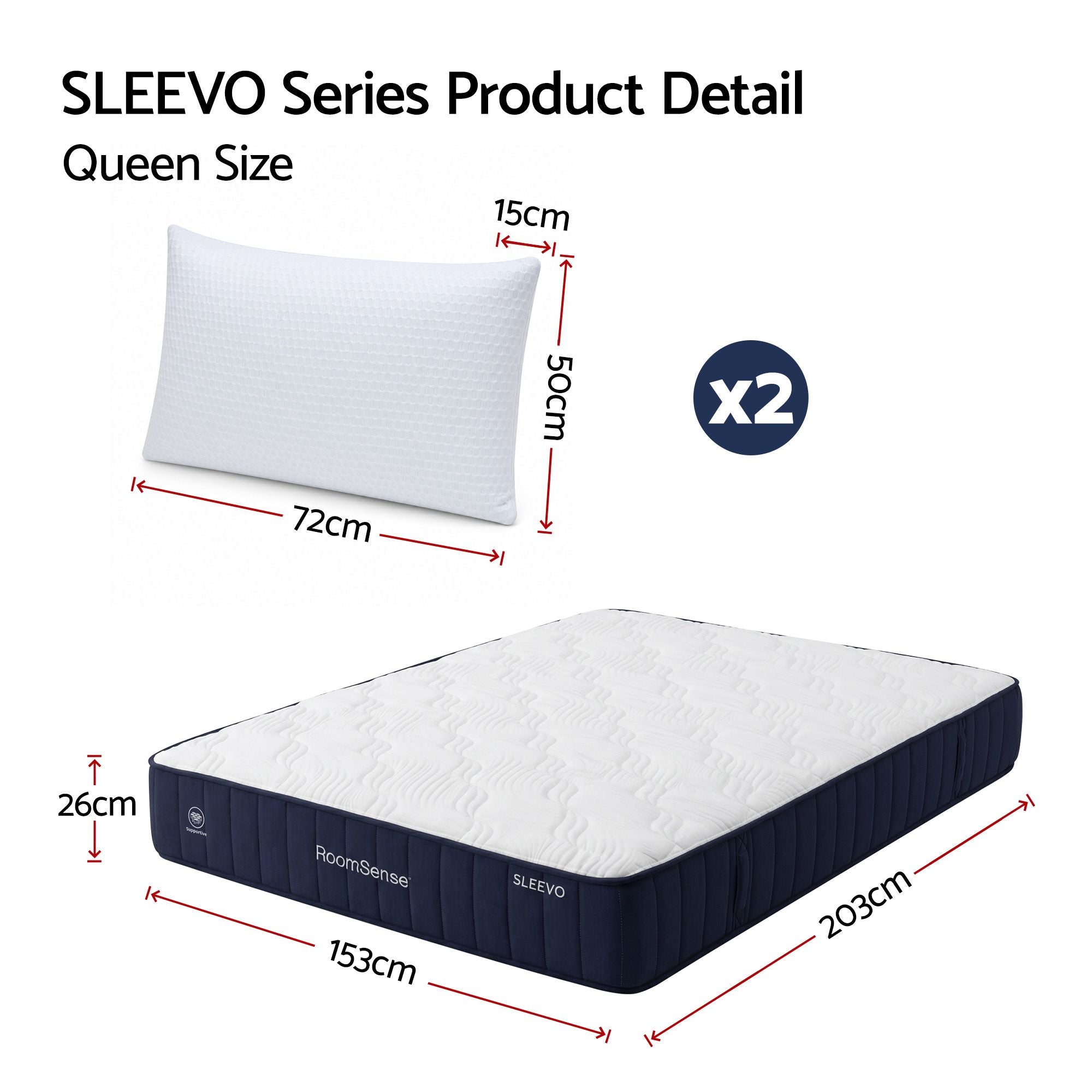 RoomSense Queen 30cm Medium Firm Latex Mattress Bundle with 2 Pillows