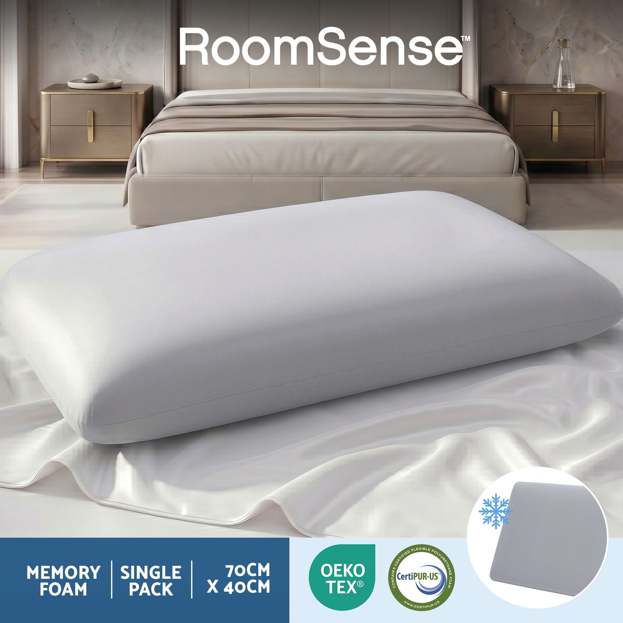 RoomSense Cooling Memory Foam Pillows for Sleeping, Anti-Clumping Solid Core Bed Pillows for Hot Sleepers, XFKF-PL-1167F-WH