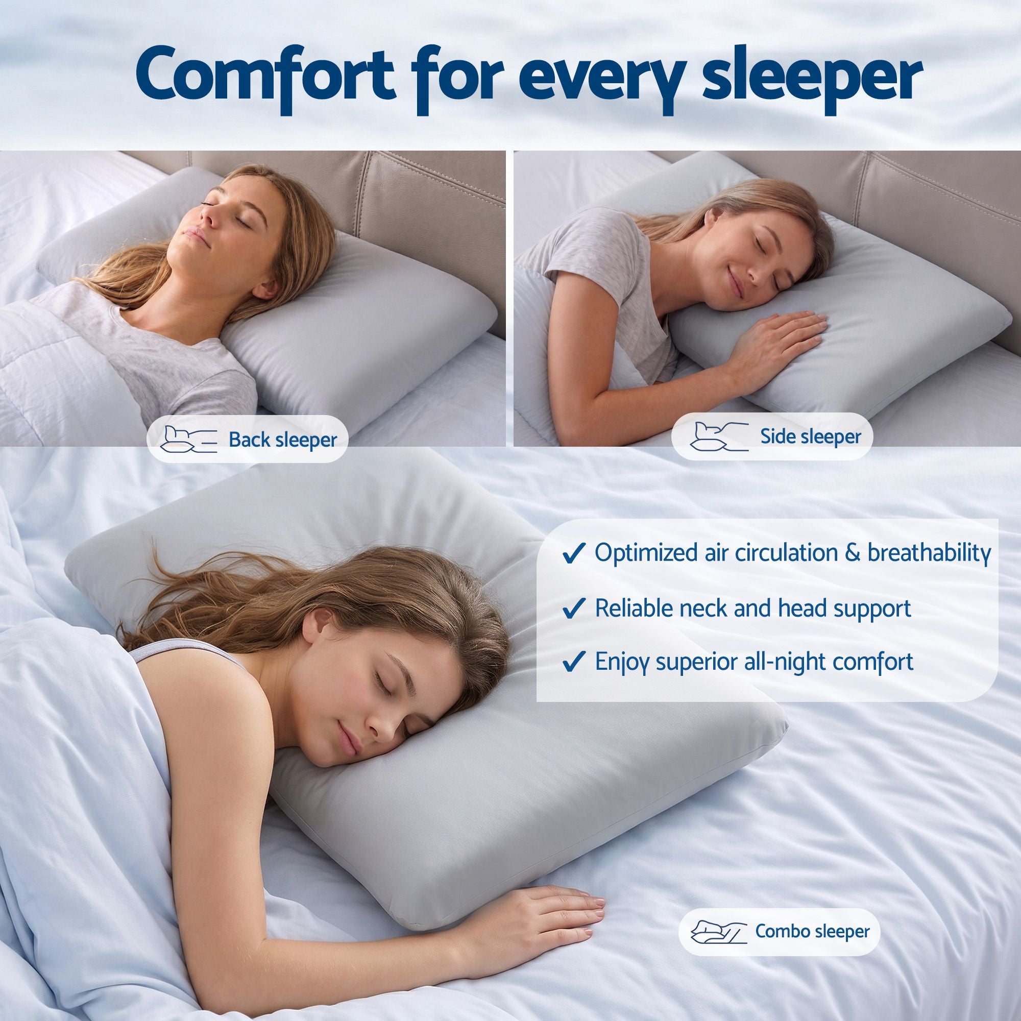 RoomSense Cooling Memory Foam Pillows for Sleeping, Anti-Clumping Solid Core Bed Pillows for Hot Sleepers, XFKF-PL-1167F-WH