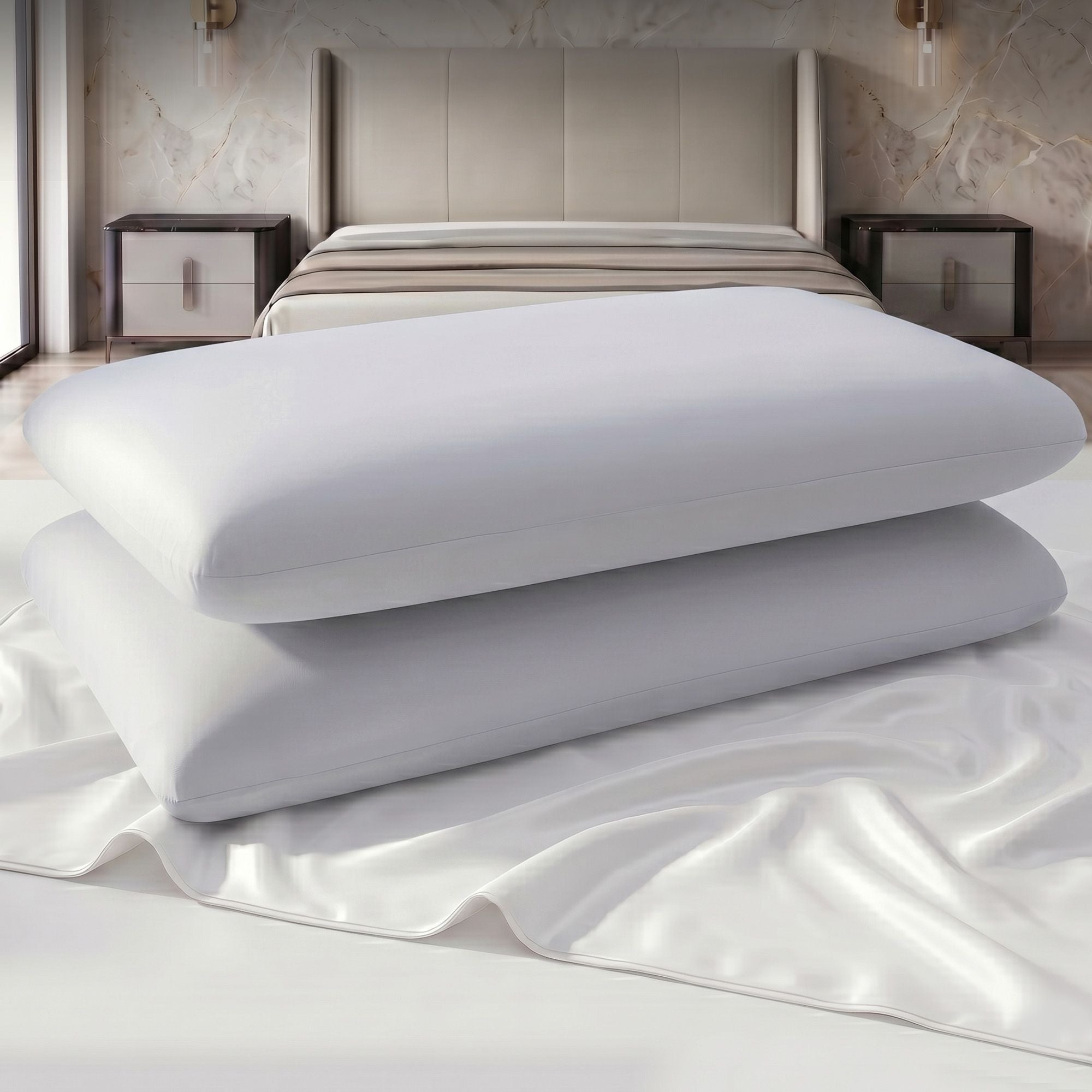 ROOMSENSE Cooling Memory Foam Pillows for Sleeping, Anti-Clumping Solid Core Bed Pillows for Hot Sleepers, Supportive Side Sleeper Pillow, Washable Cover Queen Size Set of 2, 70x40x10cm
