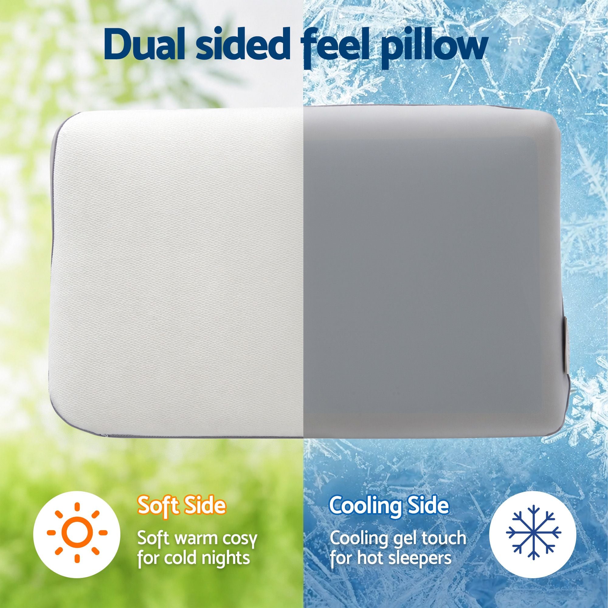 RoomSense Cooling Memory Foam Pillows Queen Size 1 Pack, Dual-Sided Bed Pillows for Hot Sleepers, 55D Solid XFKF-PL-1168R-WH