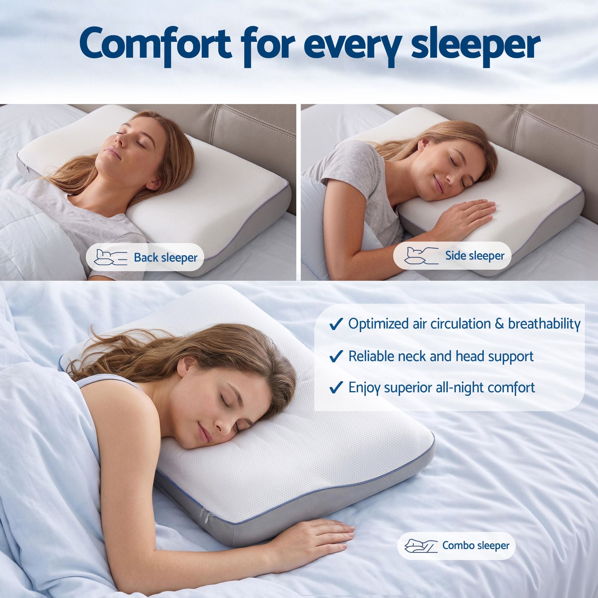 RoomSense Cooling Memory Foam Pillows Queen Size 1 Pack, Dual-Sided Bed Pillows for Hot Sleepers, 55D Solid XFKF-PL-1168R-WH