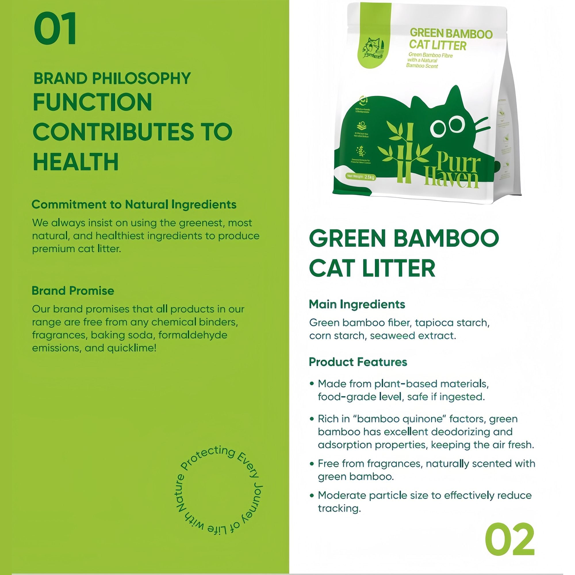 PurrHaven Bamboo Clumping Cat & Kitty Litter, 7.5kg (3 Pack),Dust Free,Natural Flusable,Easy to Clean,Odour XFPH-CL-BM-3GR