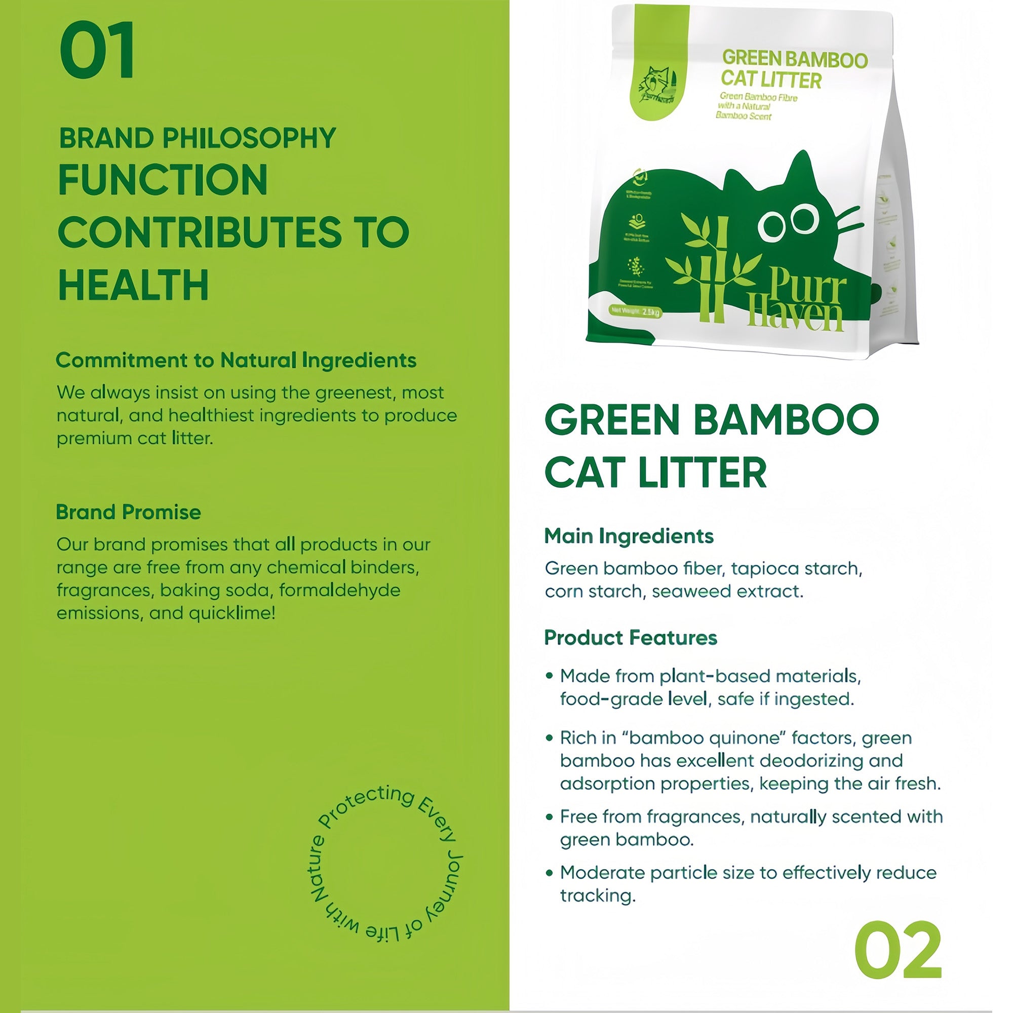 PurrHaven Bamboo Clumping Cat & Kitty Litter, 15kg (6 Pack),Dust Free,Natural Flusable,Easy to Clean,Odour XFPH-CL-BM-GR