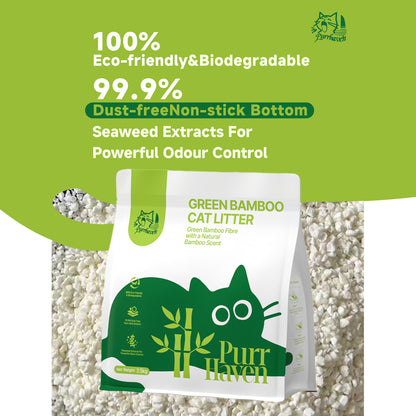 PurrHaven Bamboo Clumping Cat & Kitty Litter, 30kg 12 Pack,Dust Free,Natural Flusable,Easy to Clean,Odour XFPH-CL-BM-GRX2