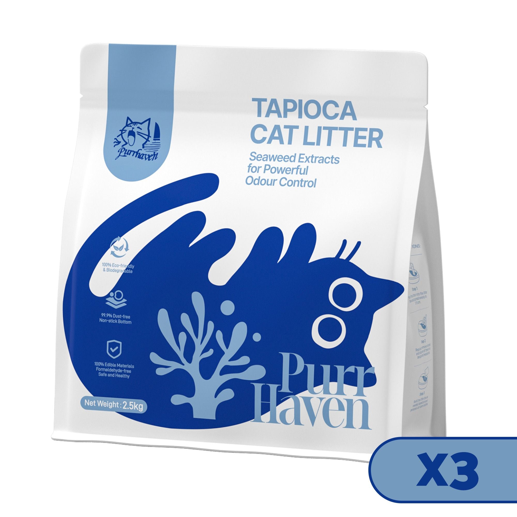 PurrHaven Tapioca Clumping Cat & Kitty Litter, 7.5kg (3 Pack),Dust Free,Multi-Cat,Easy to Clean,Odour XFPH-CL-TP-3BU