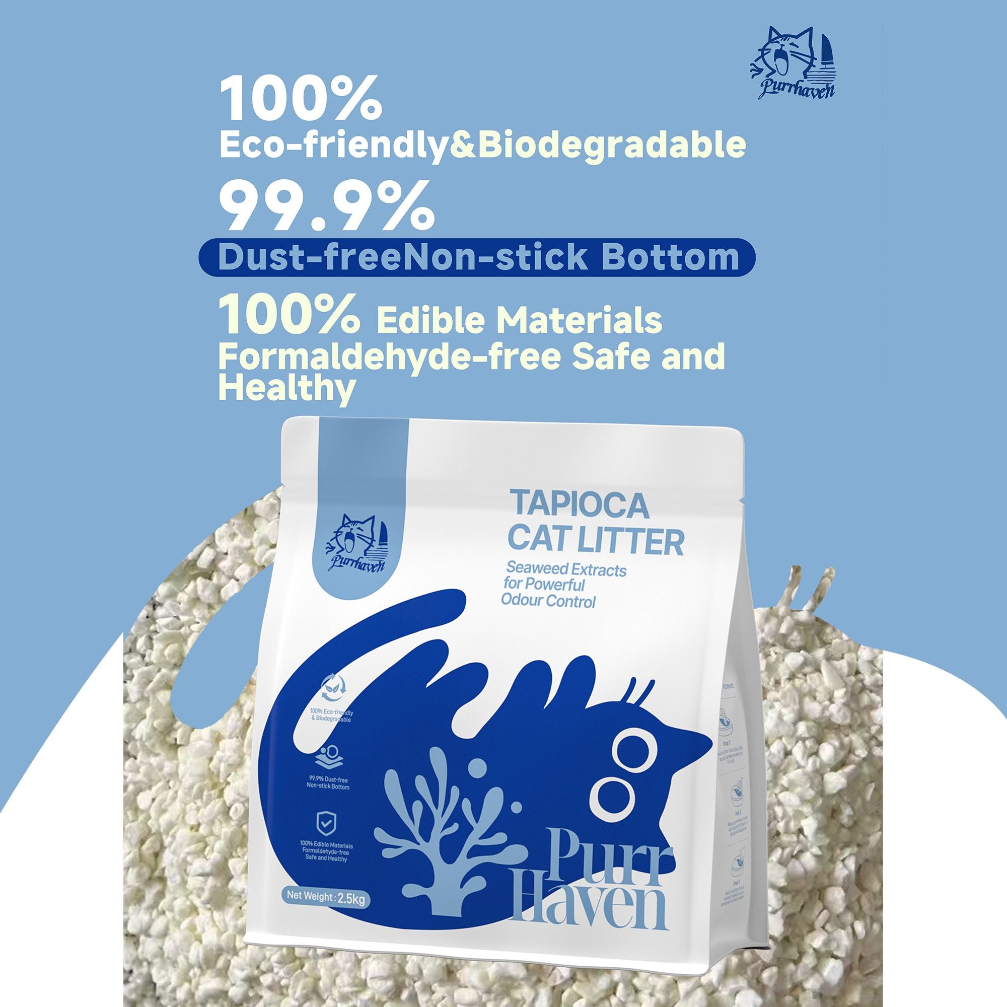 PurrHaven Tapioca Clumping Cat & Kitty Litter, 7.5kg (3 Pack),Dust Free,Multi-Cat,Easy to Clean,Odour XFPH-CL-TP-3BU