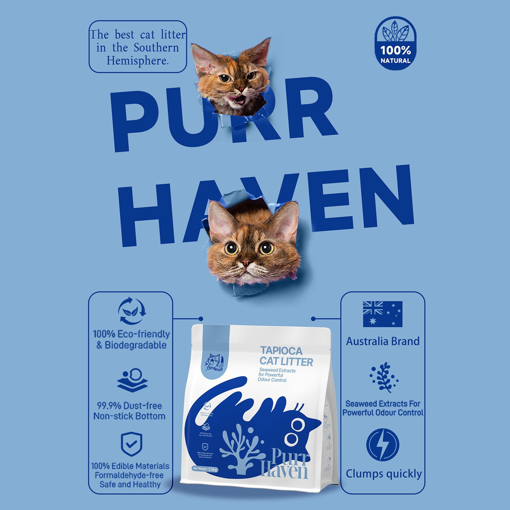 PurrHaven Tapioca Clumping Cat & Kitty Litter, 7.5kg (3 Pack),Dust Free,Multi-Cat,Easy to Clean,Odour XFPH-CL-TP-3BU