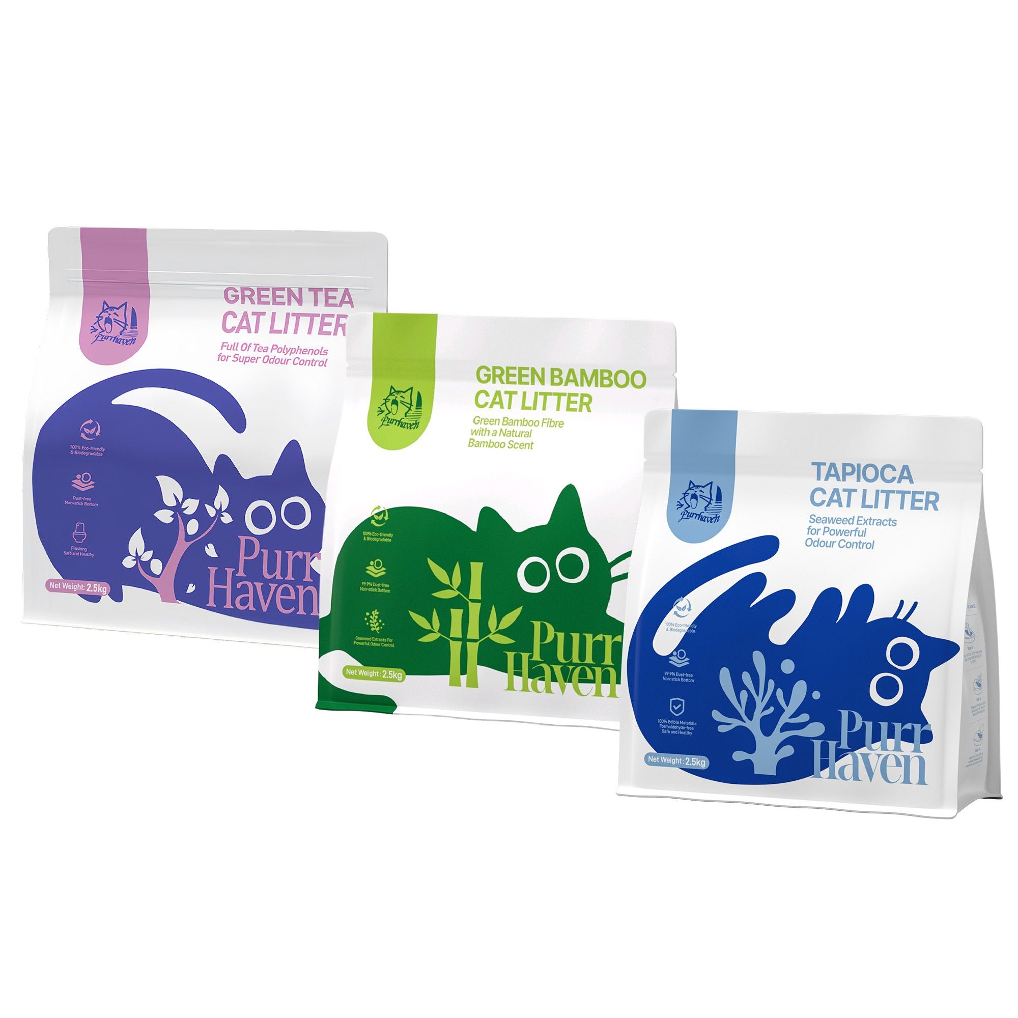 PurrHaven Tapioca Clumping Cat & Kitty Litter, 7.5kg (3 Pack),Dust Free,Easy to Clean,Odour Neutraliser,Rapid XFPH-CL-TP-3MIX
