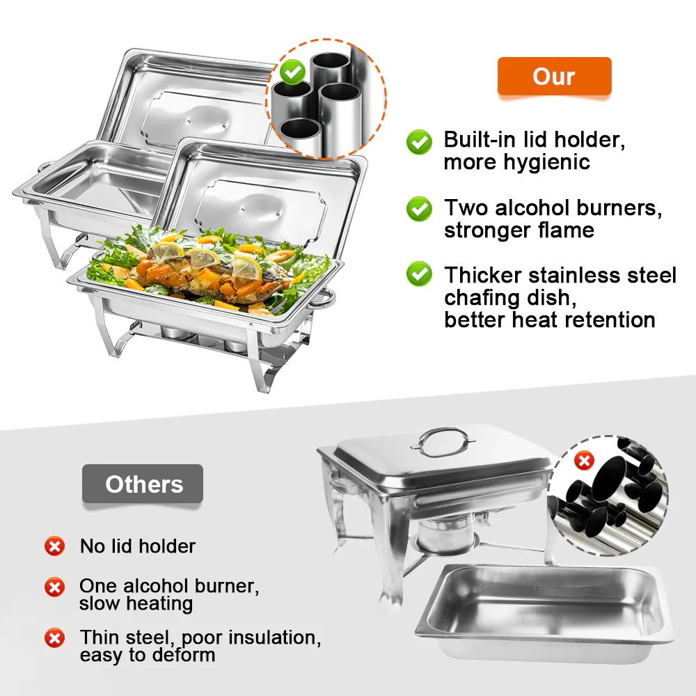 Alston 9L Chafing Dish Set, Premium 410 Stainless Steel Buffet Warmer, Bain Marie Food Server with Fuel XFYA-BW-1T